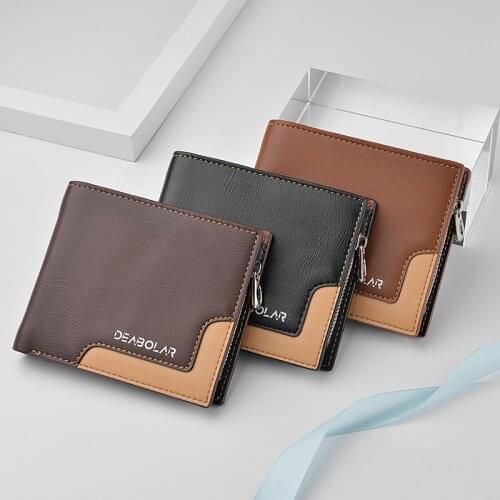New mens wallet short cross section youth tri-fold wallet stitching business multi-card zipper coin purse wallet