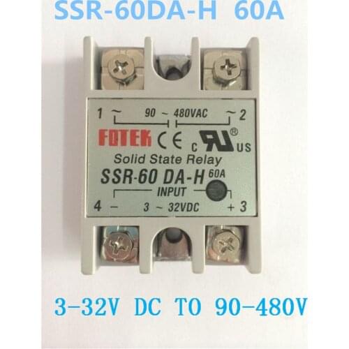 Single Phase SSR-60DA-H actually 3-32V DC TO 90-480V AC SSR 60DA H Solid State Relay