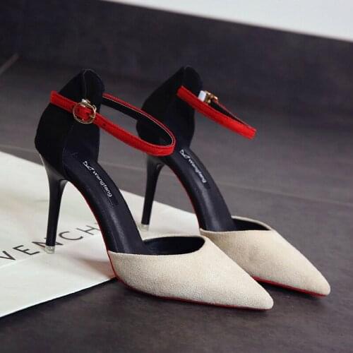 2020 Autumn Flock pointed sandals sexy high heels female Sexy Concise Elegant High-heeled Color matching shoes mujer U18-11