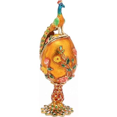 Peacock Shape Faberge-Egg Series Hand Painted Jewelry Trinket Box Unique Gift for Easter Home Decor Collectible