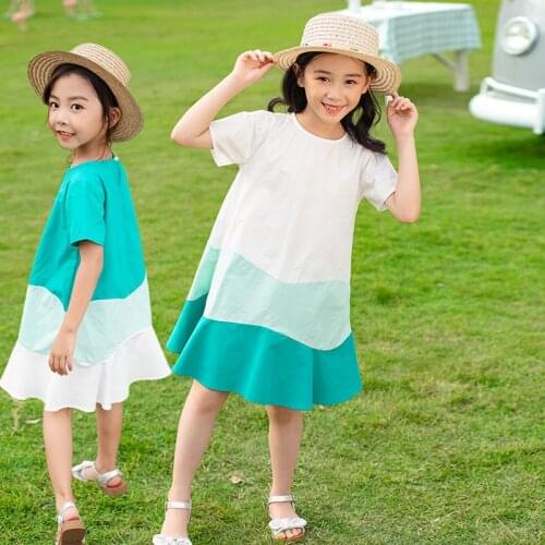 Girls Dress Summer 2020 New Patchwork Teenage Kids 100% Cotton Dresses For Children Girl Dresses Baby Princess Dress Blue White