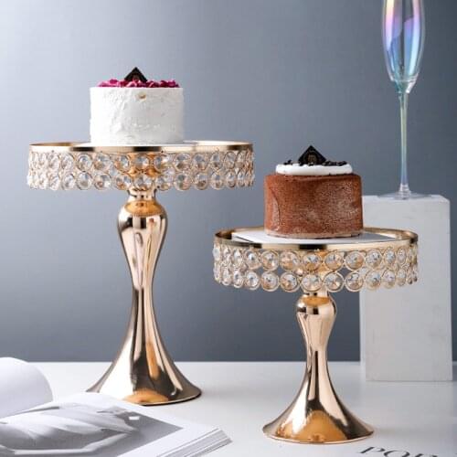 Golden Crystal Cake Stand Storage Tray Luxurious Wedding Party Birthday Desk Decor Plate Dessert Biscuits Display Candlesticks