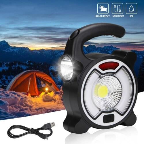 Portable solar 18650 LED flashlight work emergency focus outdoor camping lights hiking tent lights