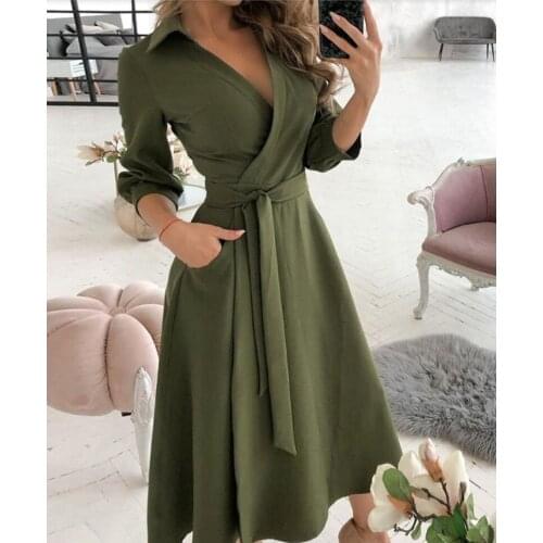 Casual Women Fashion Print Party Dress Elegant Modest Work Midi Black Polka Dot Dress Vestidos Female Spring Summer Clothing
