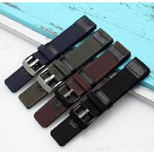 Durable Canvas Fabric Watch Strap Genuine Leather Ballistic Nylon Watch Bands Bracelets with Black Buckle 20mm 22mm 24mm