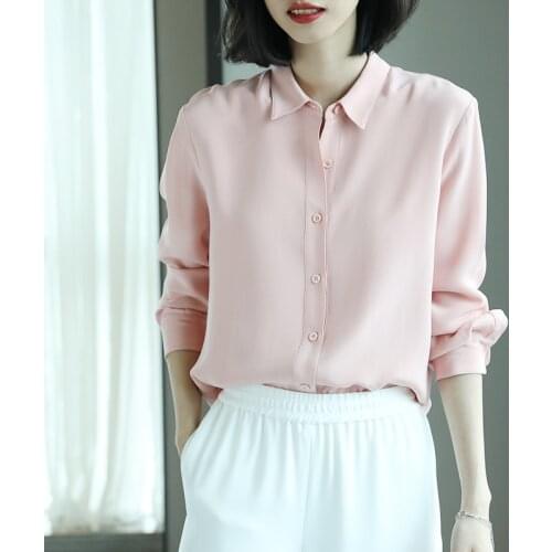 Light pink silk office blouse womens shirts and blouses 2020 summer elegant sexy boho long sleeve plus size palace loose