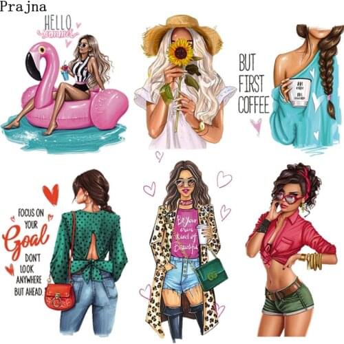 Prajna Sexy Girl Iron-On Transfers For Clothing Stickers Fashion Applique Thermal Heat Transfer For Clothes Print Iron On Patch