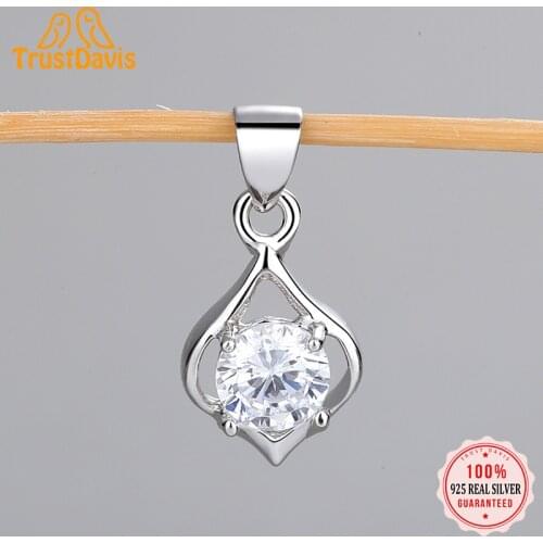 TrustDavis Real 925 Sterling Silver Fashion Water Drop Shiny Zircon Charm Pendant Handmade DIY Accessories Fine Wholesale HY203