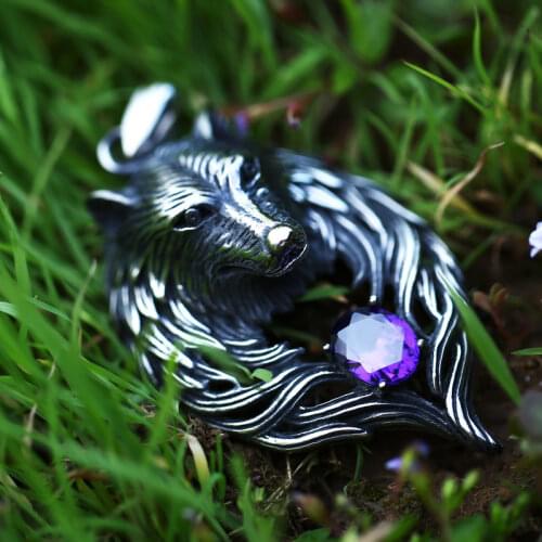 Vintage Viking Norse Wolf Pendant With Red Black Stone Necklace Head Punk Fashion Stainless Steel Necklace Chain Jewelry