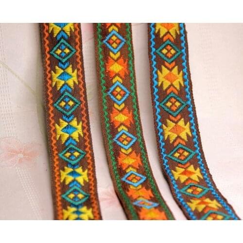 Embroidery ethnic jacquard webbing woven tape lace ribbon trim 2.5cm tribal boho DIY garment bag accessory native miao sew india