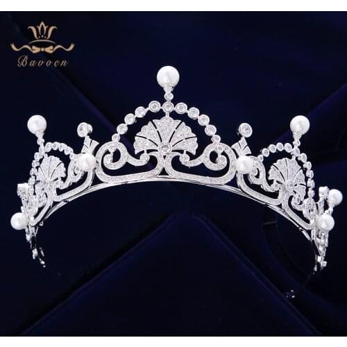 Top Quality Vintage Royal Queen Full Zircon Brides Crowns Tiaras Freshwater Pearls Wedding Headband Sliver Bridal Hair Accessory