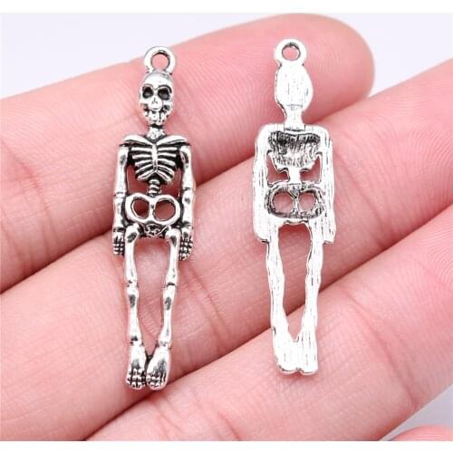 WYSIWYG 10pcs 39x9mm Charms Skull Skeleton Man 2 Colors Plated Pendants Making DIY Handmade Tibetan Finding Jewelry