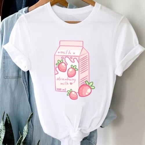 Female T-shirt 2021 Strawberry Milk Box graphic tshirt Summer Short Sleeve Femme Fashion Tops 90s Girl kawaii Harajuku T-shirts