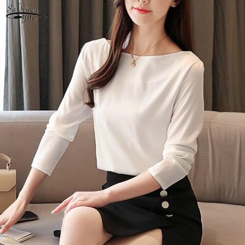 New Spring Clothes Long Sleeve Chiffon Women Shirts Solid White Elegant Women Blouses and Tops Sexy Slim Blusas Mujer 8068 50