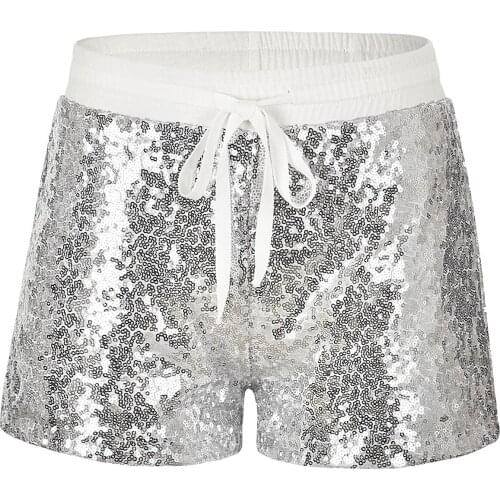 Womens Trousers Spring New Shorts European and American Elastic Waist Sequin Lace Nightclub Outfit