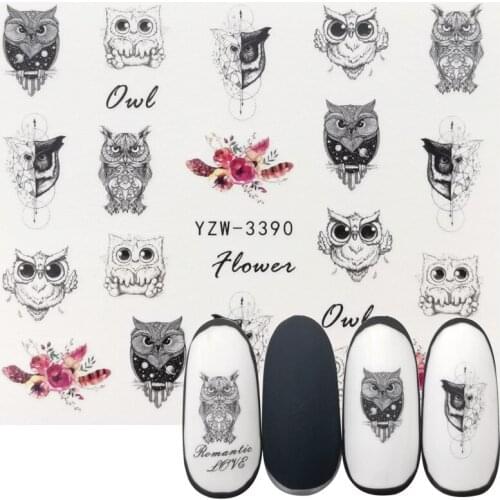 1 Sheet Nail Polish Accessories Watermark Sticker Retro Black Owl Series Water Transfer Decals Manicure Tattoos Foils Slider