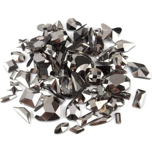 100Pcs Hematite Mix Shape Nail art Rhinestone flat back Glass Strass for DIY Nails art Decoration