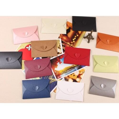 100pcs/lot-10.5*7cm Small Paper envelope Colorful love heart clasp envelopes wedding invitation envelope gilt envelope