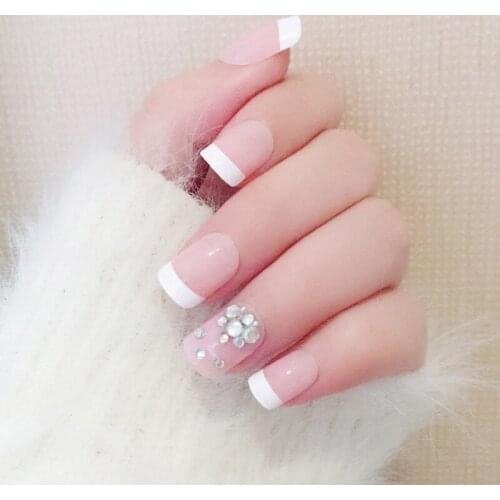 24pcs False Nails French Tips Art Design Fake Nail Tips Full Cover Nails with Glue 789