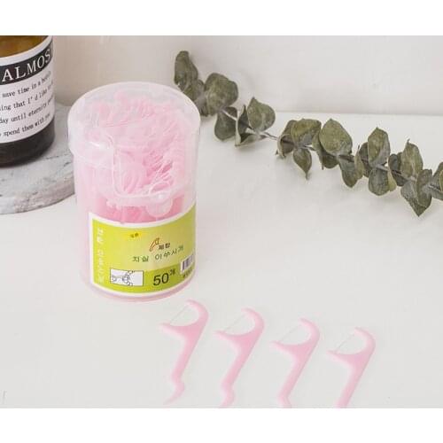 50 Pcs/Lot Disposable Dental Flosser Interdental Brush Teeth Stick Toothpicks Floss Pick Oral Gum Round Box Teeth Cleaning Care