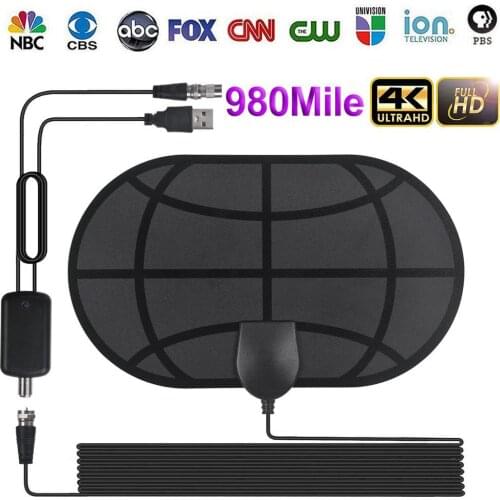 980 Mile Range Indoor Antenna For Digital TV with Amplifier Signal Booster Active 4K HDTV Antenna Satellite Dish Signal Receiver