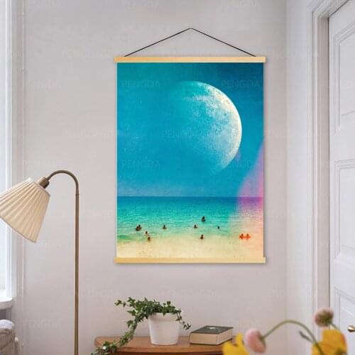 Home Decoration Earth Abstract Picture Print Character Poster Canvas Wall Art Wooden Scroll Hanging Painting Bedside Background