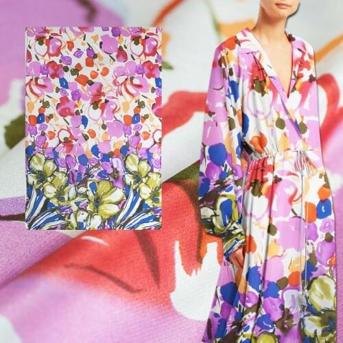 Abstract colorful one-side floral print pure silk crepe de chine fabric,14 momme,sewing for dress,skirt,shirt,craf by the yard