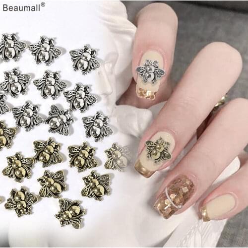10pcs/lot, 3d Nail Art Retro Styles Gold/Silver Alloy Bees For Nail Tips Decorations