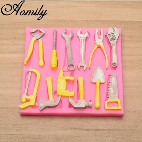 Aomily 12 Holes Hardware Tools Shaped Silicone Molds Handmade Fondant Cake Mold Sugar Craft Chocolate Mould Ice Block Soap Mould