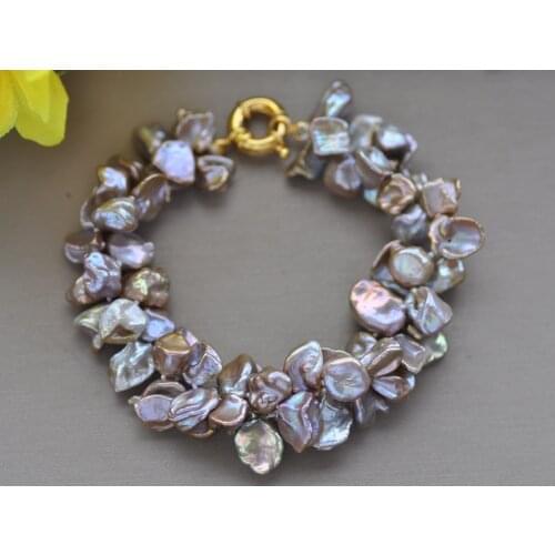 Z10419 2Row 8" 10mm Lavender Baroque Keshi Pearl Bracelet