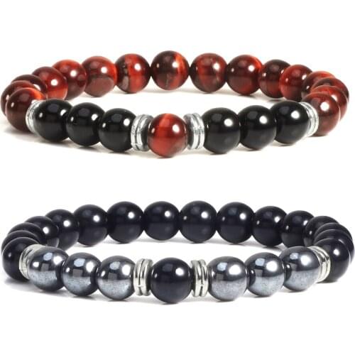 Hematite Beaded Bracelets 8MM Black Lava Weathered Tiger Eye Stone Men Stretch Bracelets&Bangles Women Yoga Prayer Gift Jewelry