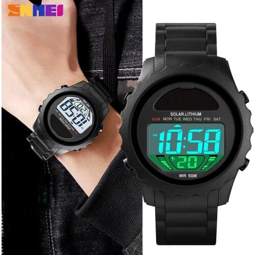 SKMEI LED Digital Solar Power Mens Watches Sports Chronograph Male Clock Date Display Waterproof Wristwatch Relogio Masculino