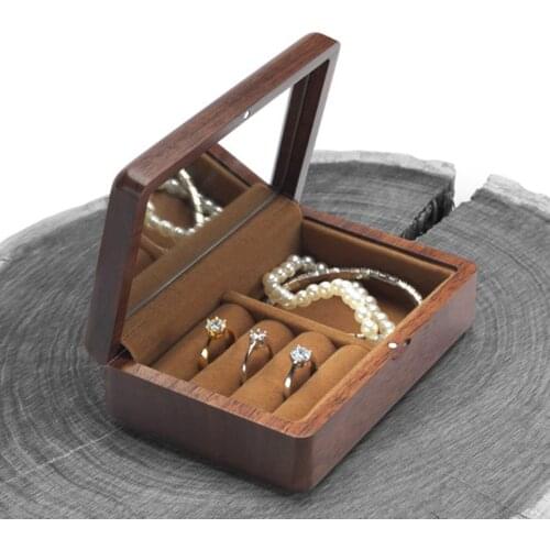 Wooden Ring Pendant Box Organizer Case Holder for Engagement Valentines