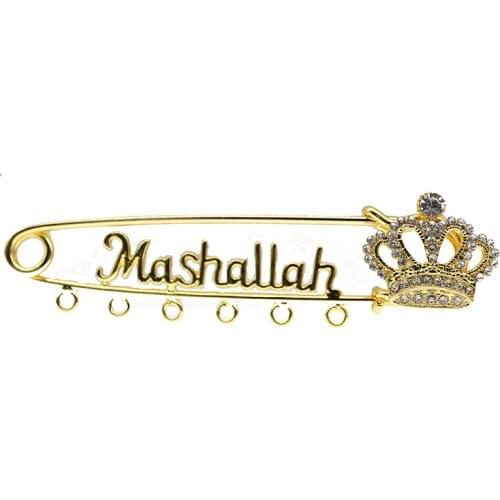DIY cute pin loop for kids children Islam Mashallah pin crystal rhinestone Pin with 6 loops hooks small Brooch baby pins brooch