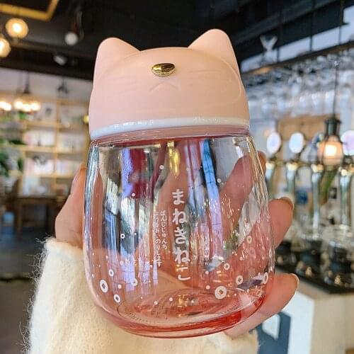 Cat Glass Children Portable Small and Cute Water Glass Transparent Fresh Glass Tea Water Cup Heat-resistant Big Belly Bottle