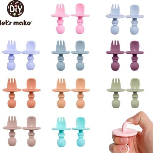 Lets Make Childrens Tableware Baby Dishes Set Silicone Fork Spoon Set Feeding Food Childrens Dishes For Games Soft BPA Free
