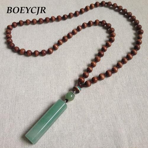 BOEYCJR PANGA-PANGA Wood Beads Necklace Long Chain Handmade Jewelry Ethnic Vintage Stone Pendant Necklace for Men or Women