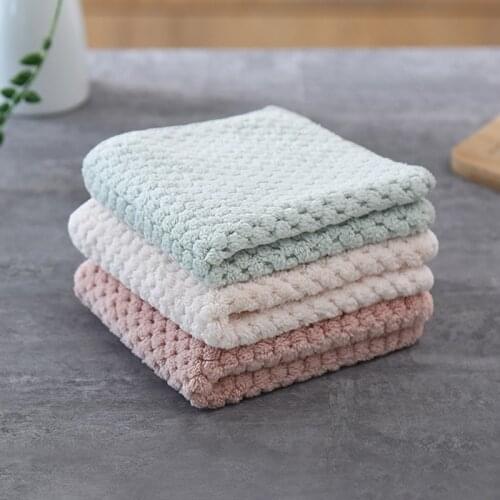 Double-Layer Scouring Pad Kitchen Coral Fleece Rags Thick Non-Stick Oil Cleaning Towel Household Absorbent Hand Towels
