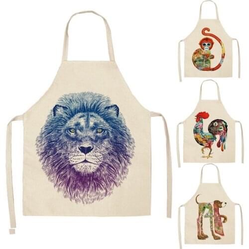 Animal Pattern Chef Aprons Waiter Kitchen Monkey Cat Rabbit Owl Cook Apron Bib Dress for Restaurant Baking Womens Mens