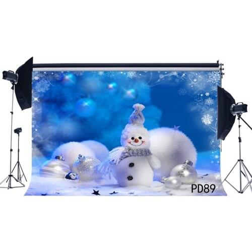 Photography Backdrops Fancy Christmas Theme Bokeh Halos Glitter Snowflakes Snowman White Christmas Balls Scene Background