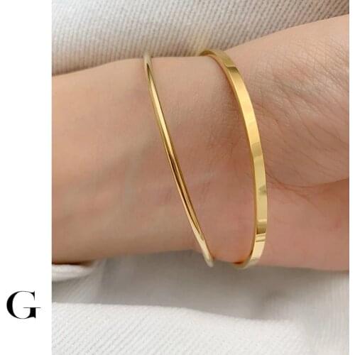 GHIDBK Dainty Simple Thin Plain Bangle Bracelets Minimalist Geometrical Square Round Bracelet Street Style Bangles Women Jewelry