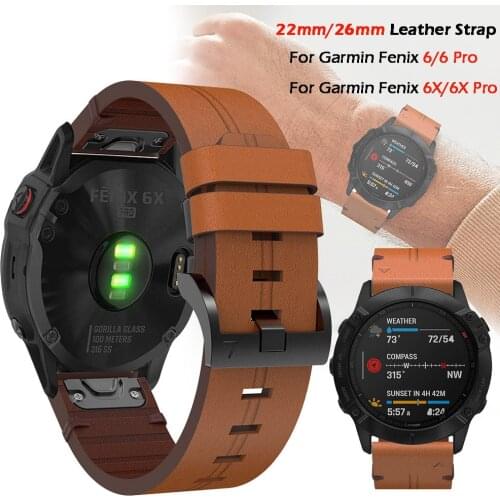 Leather Strap For Garmin Fenix 6X Pro GPS/5X Plus/TACTIX DELTA/instinct Watchband for Fenix 6 Band Quick Fit Adapter 26mm 22mm