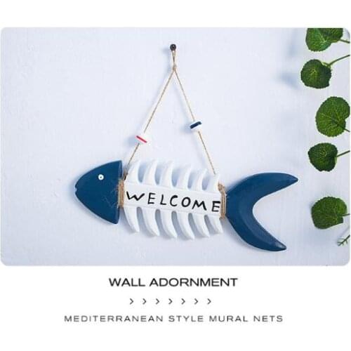 Creative wooden fish bone welcome card Marine hanging decoration handicraft decoration photo wall partner
