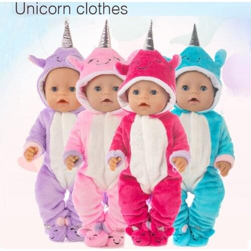 Doll Clothes 43cm 40cm Baby Doll Unicorn Rompers Slippers for 18 Inch Og Ag Girl Doll Clothes Animal Set