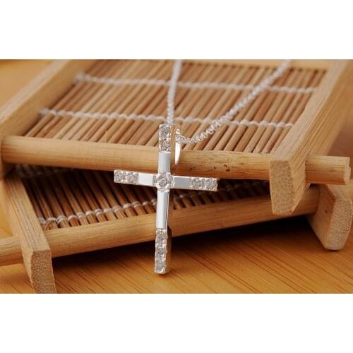 Fashion Pure 925 Sterling Silver Necklace For Women Jewelry Classic cross crystal Pendant Christmas gifts Wedding party