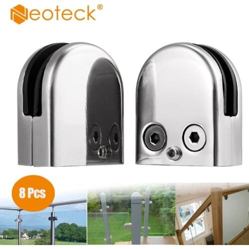 Neoteck 8 Pcs Stainless Steel 304 Glass Clip Clamp Bracket Flat Back for Handrail 8-10mm Polished