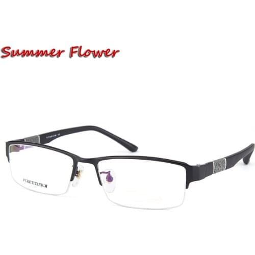 Brand Business Style Men Eyeglass Pure Titanium Frame TR90 Rubber Arms Spectacles Wide Frame 140 mm for Progressive lens