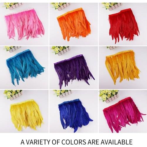Wholesale 1 Yards 10-12 inch Rooster Feather Trim Feather Fringe Chicken Feather Ribbon Trimming For Dress Skirt Costumes Plumes