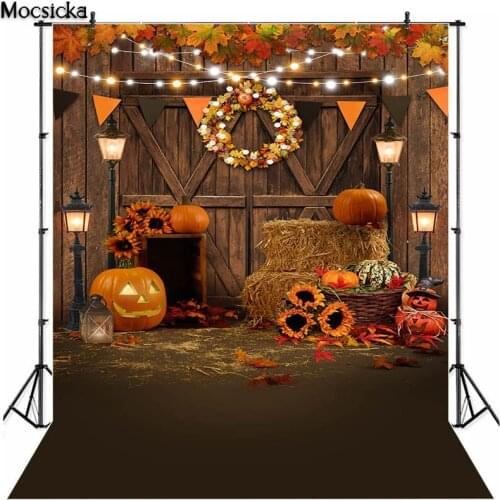 Autumn Backdrops Halloween Photographic Studio Photo Background Retro Wooden Children Birthday Decorations Prop Pumpkin Lantern