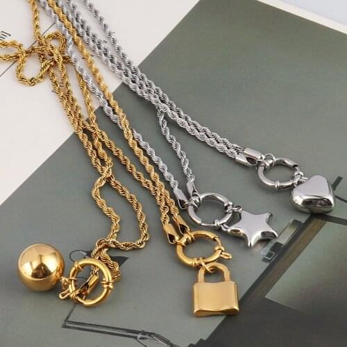 Stainless Steel Necklace Hollow Heart Pendant Necklace 2021 Long Chain Necklace For Women Twist Chain Necklace Jewelry Gift